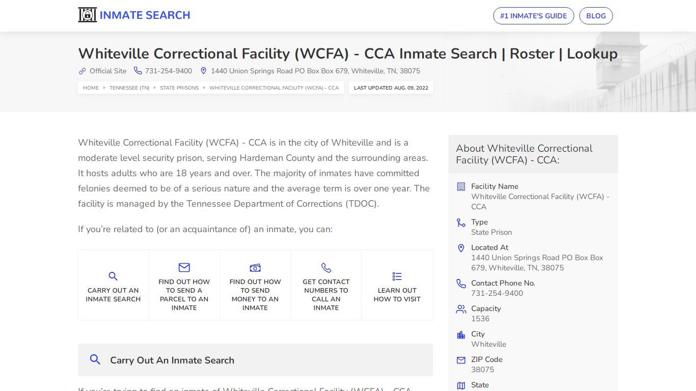 Whiteville Correctional Facility (WCFA) - CCA Inmate ...